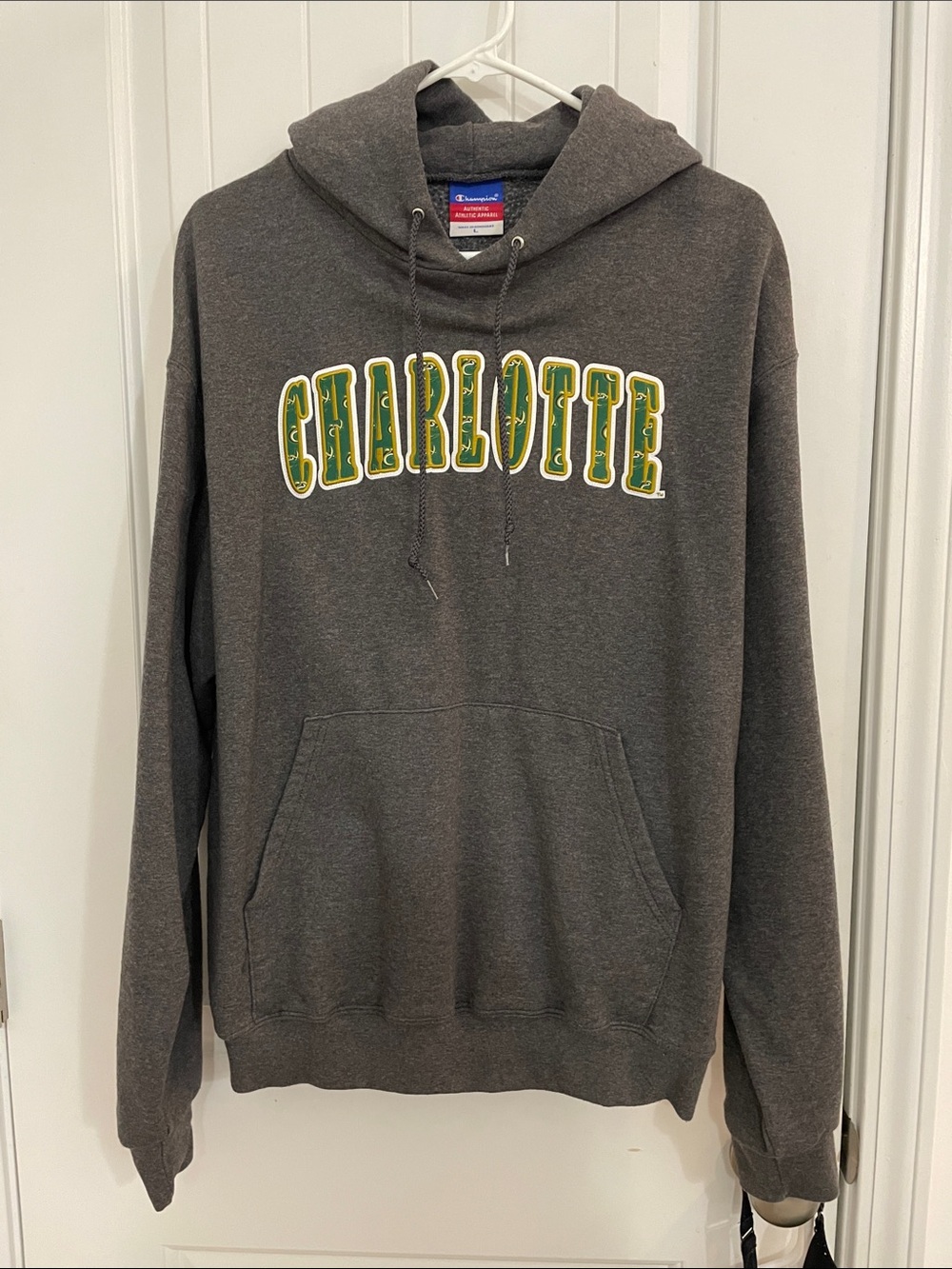 Champion Gray Pullover Hoodie with Green & Yellow 'Charlotte' Graphic